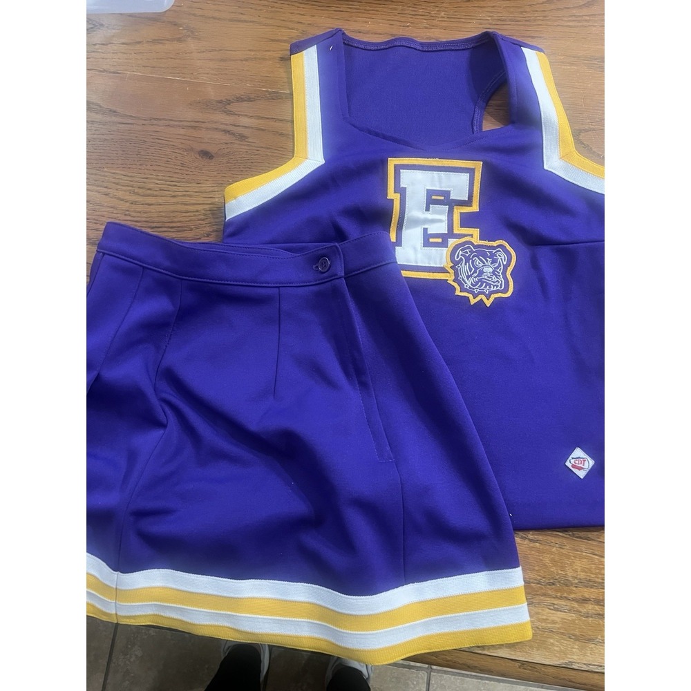 U.S.A . CDT Cheerleading Uniform Shirt & Skirt - Purple Yellow White Size 4